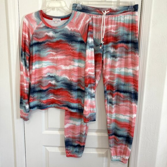 PJ Salvage Stormy Sunset Pajamas 2 PC Top & Joggers Peachy Tie Dye Size Medium - Picture 1 of 7